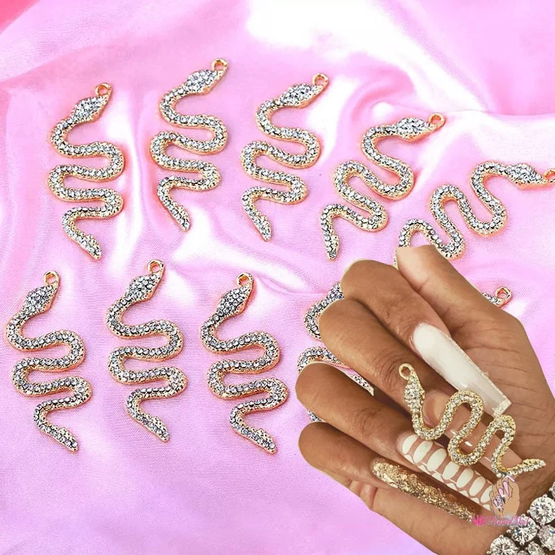 Luxury Glitter 3D Nail Art Charms Rhinestones Snake Shape Alloy Salon Acrylic Nails Manicure Decoration-Nail Inspo