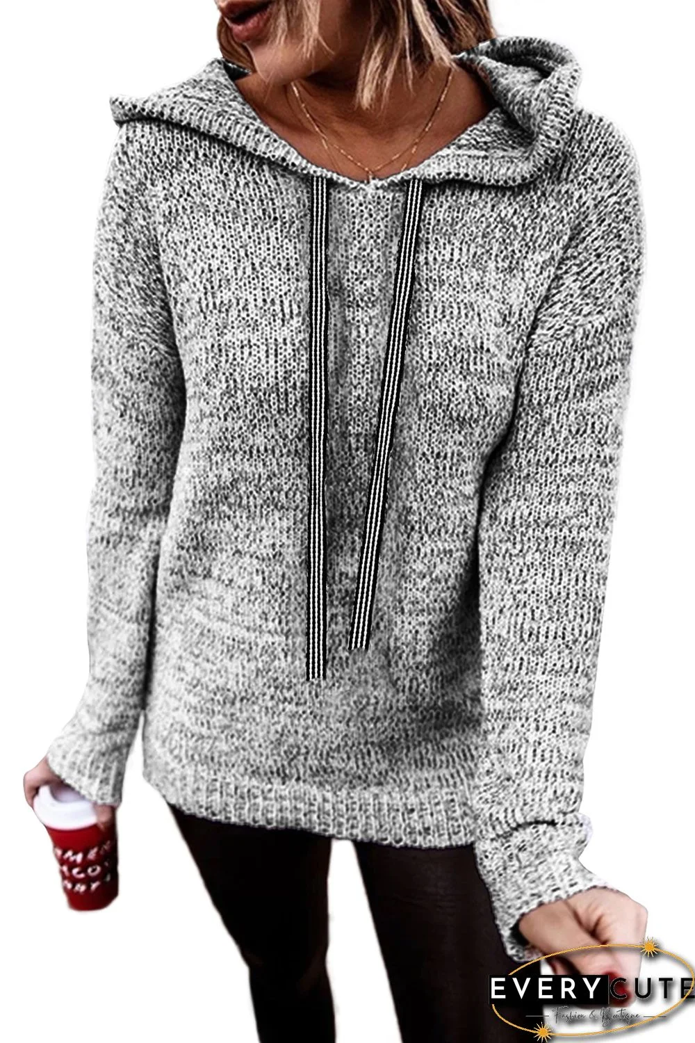 Grey Pullover Hooded Sweater