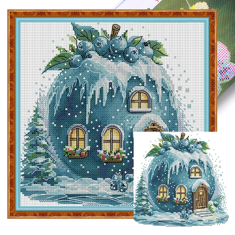【Joy Sunday Brand】Blueberry Hut (22*21cm) 14CT Stamped Cross Stitch gbfke