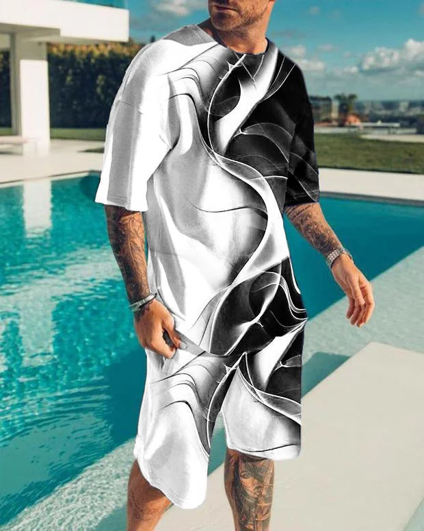 Men's Abstract Printed Short Sleeve Suit