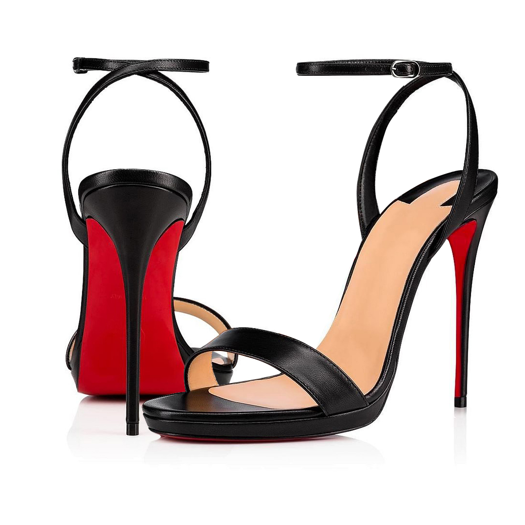 100mm/120mm Women's Low  Platform Sandals Round Open Toe Red Bottom Ankle Straps Matte Pumps-MERUMOTE