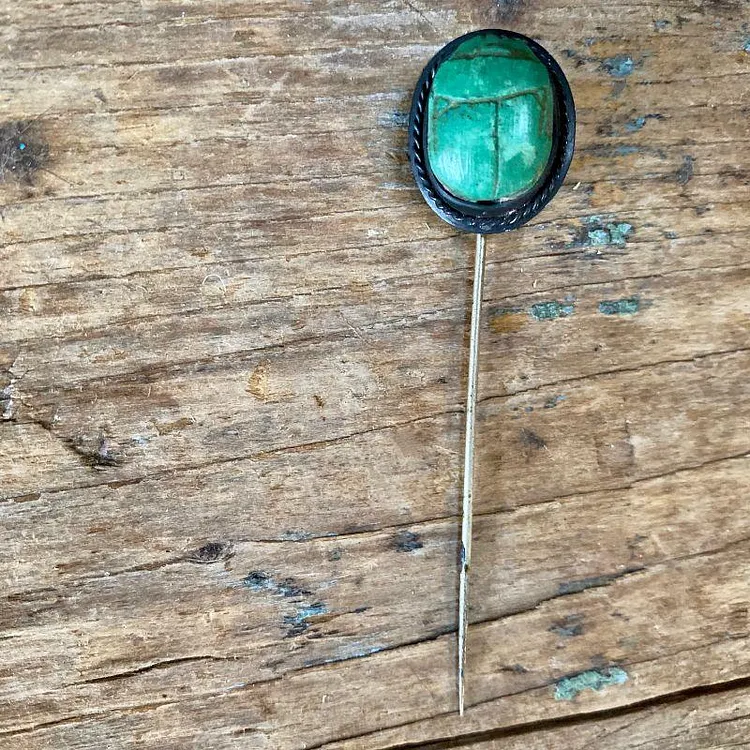 Vintage Green Eqyptian Scarab Bead Stick Pin