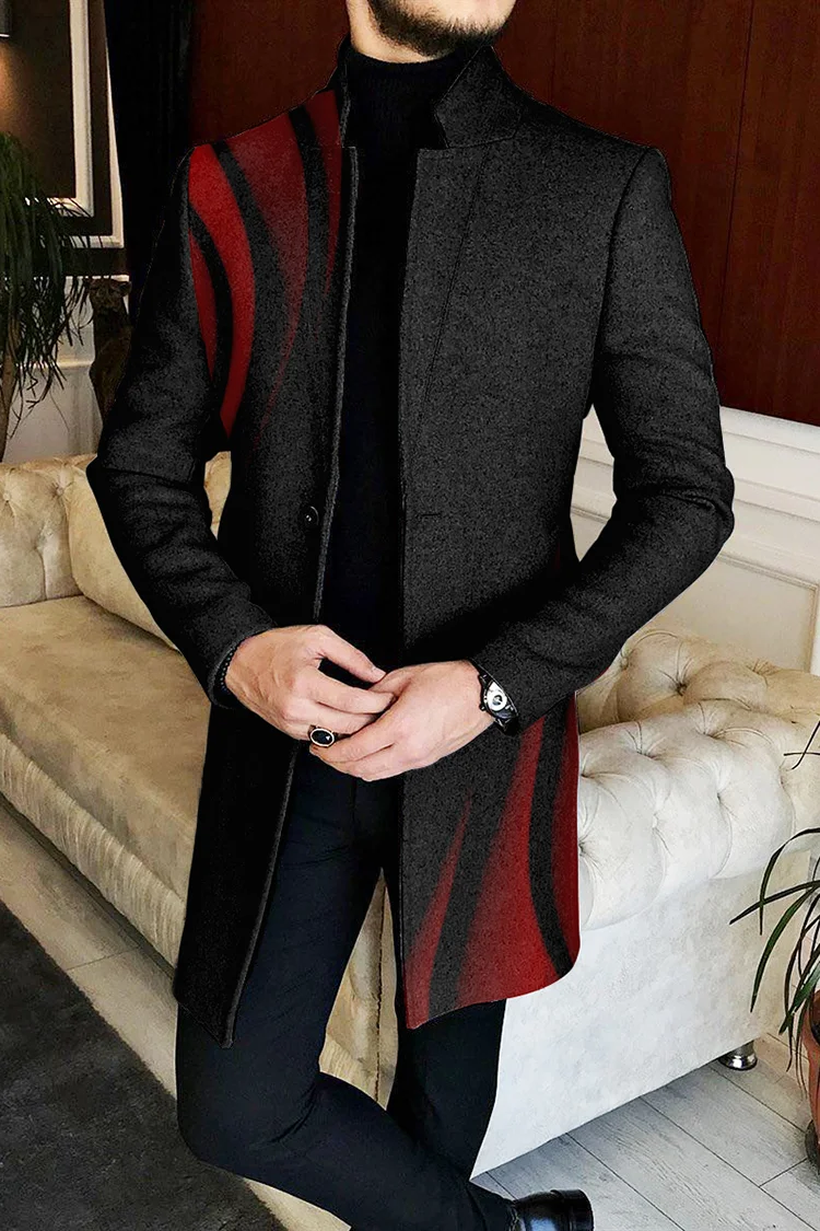 Tiboyz Men's Abstract Gradient Stand Collar Zhong C K Tweed Coat