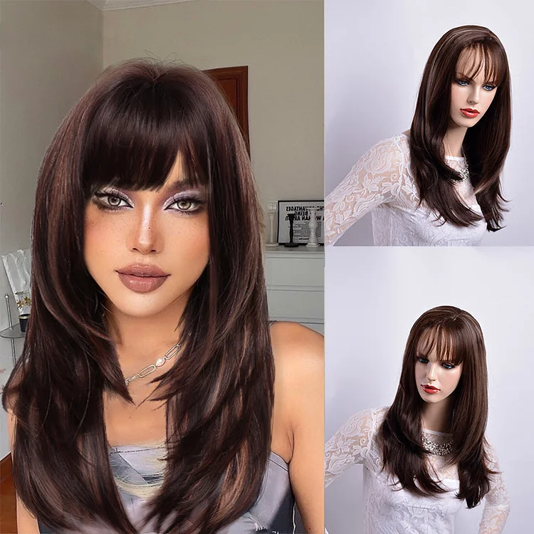 Mixed Red Brown Long Layered Wigs