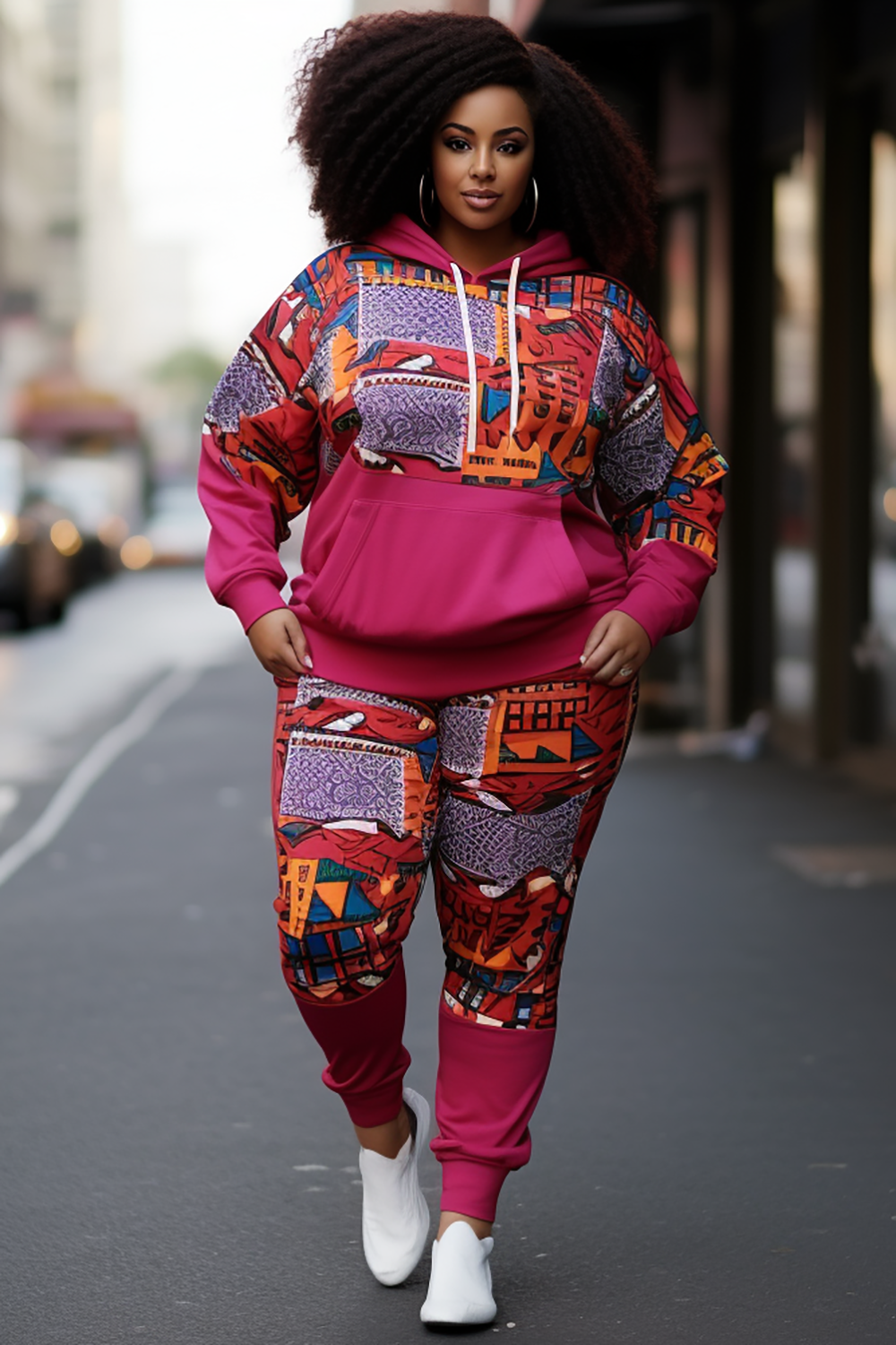 Design Plus Size Daily Ankara Pant Sets Casual Rose Tribal Fall Winter Crew Neck Long Sleeve Knitted Two Piece Pant Sets With Pocket [Pre-Order]