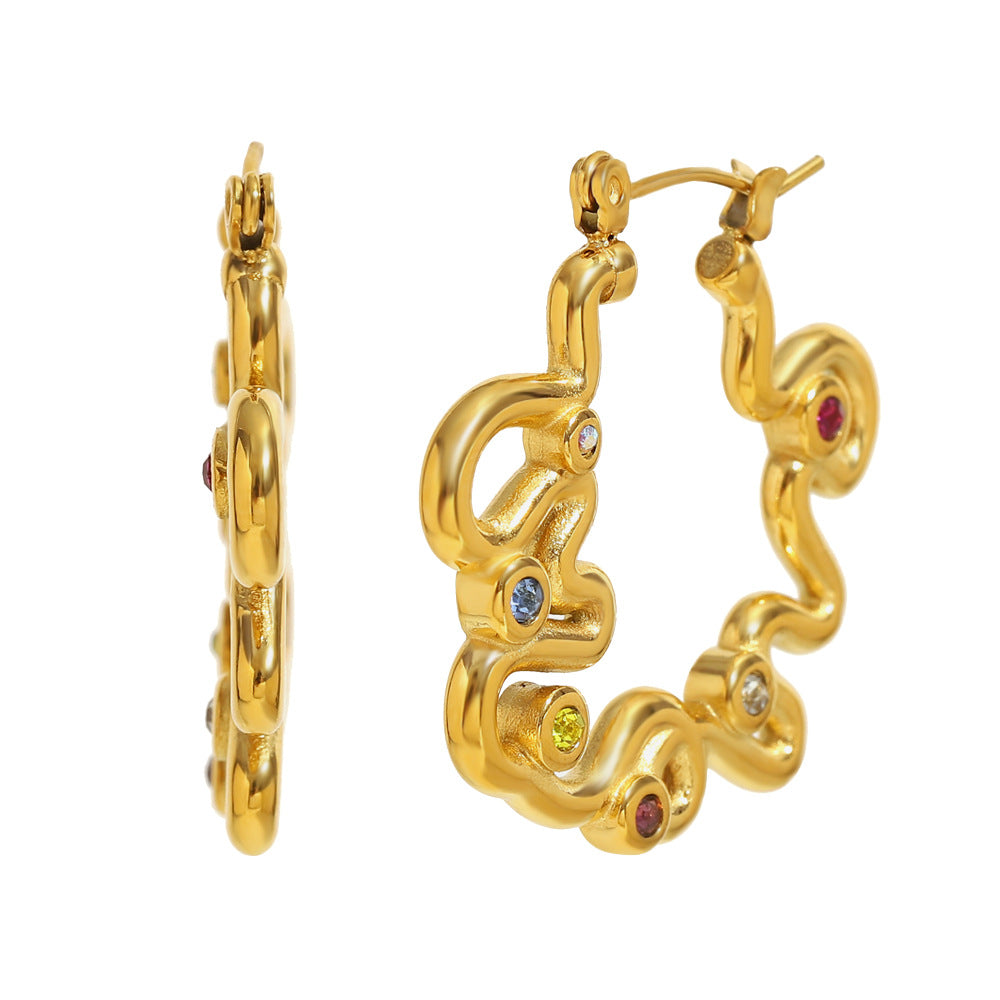 Hot Selling Personalized Design Cold Style Earrings Stainless Steel Plated 18K Gold Diamond Twisted Earrings For Women