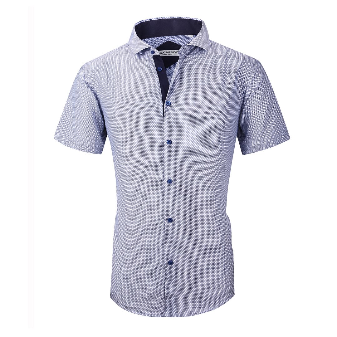 Men's Microfiber Casual Short Printed Shirt White Square Alex Vando Fashion