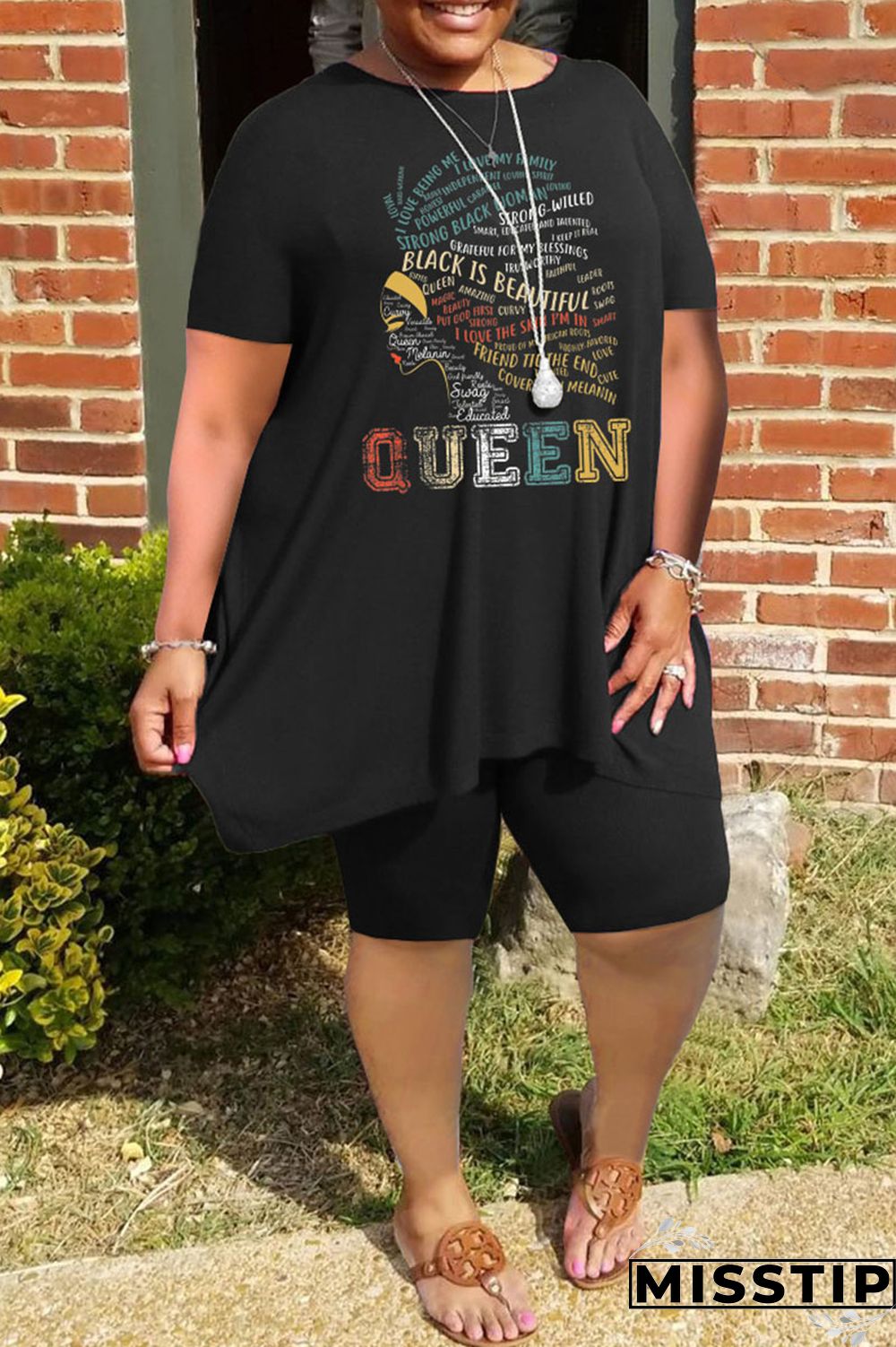 Grey Casual Print Patchwork O Neck Plus Size Two Pieces