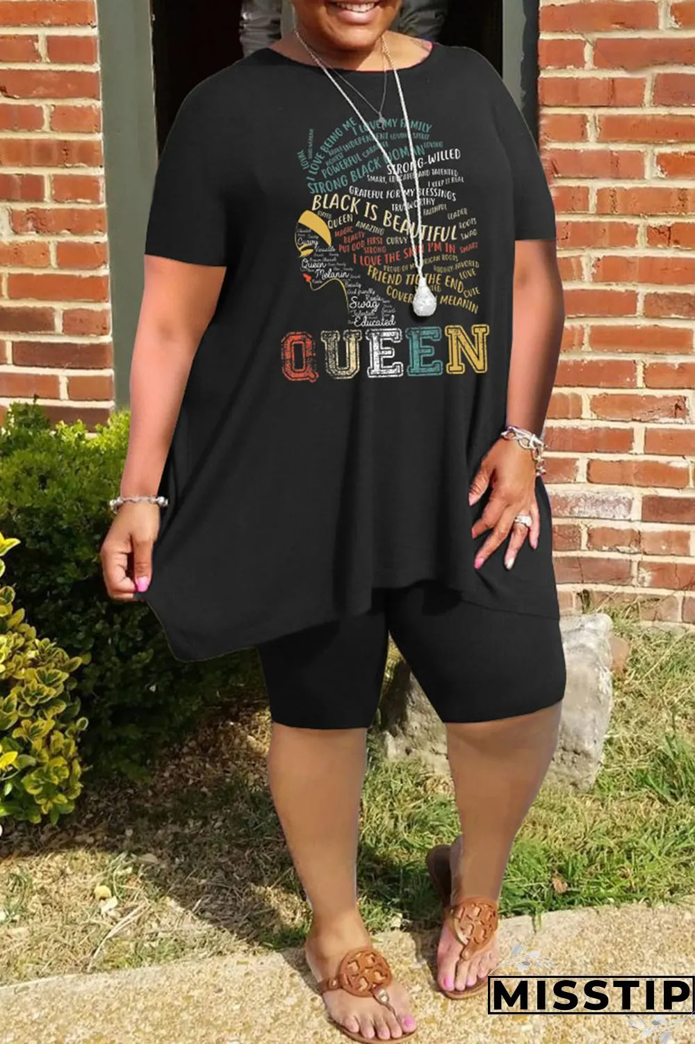 Grey Casual Print Patchwork O Neck Plus Size Two Pieces