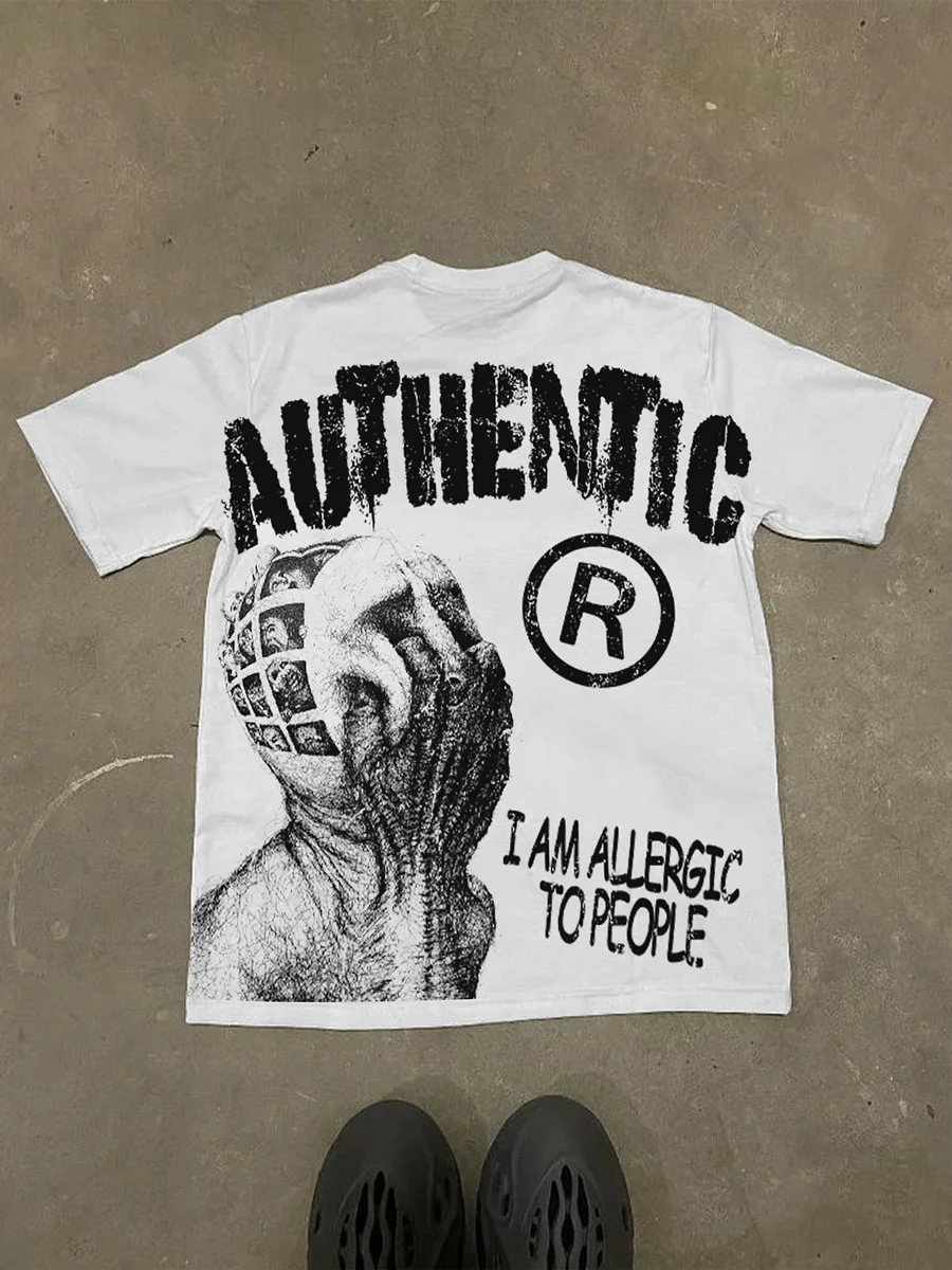 Sopula Vintage I Am Allergic To People Graphics Print Cotton T-shirt