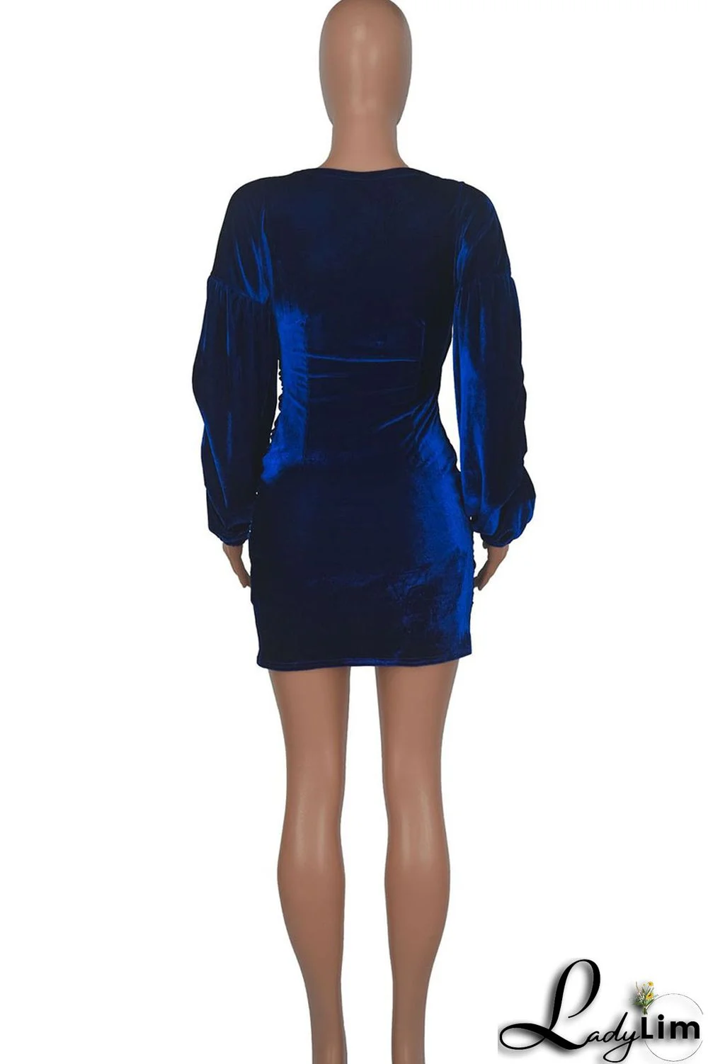 Blue Elegant Solid Patchwork Fold Asymmetrical V Neck One Step Skirt Dresses