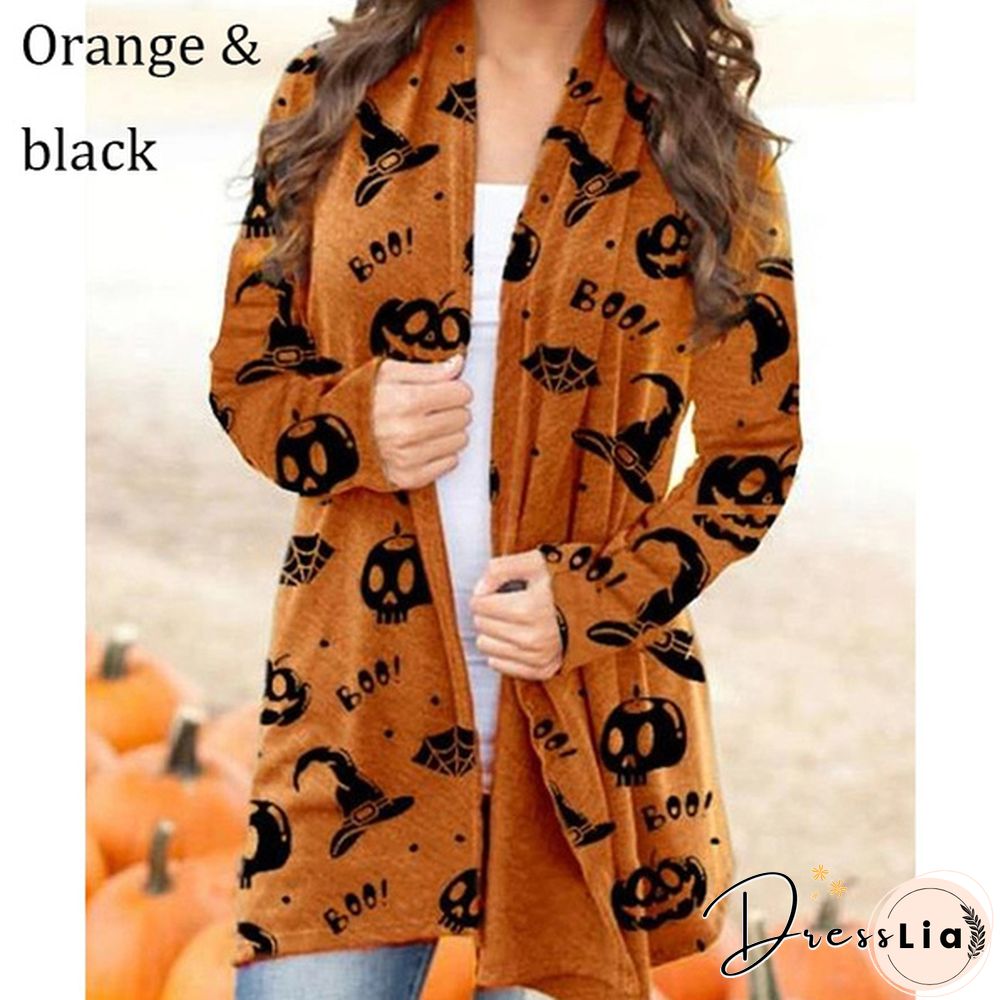 New trend Halloween women's coat digital printing loose long-sleeved sweater casual cardigan
