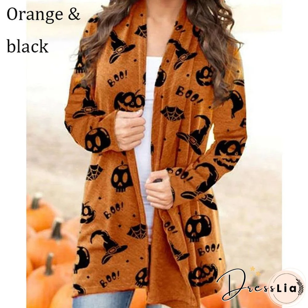 New trend Halloween women's coat digital printing loose long-sleeved sweater casual cardigan