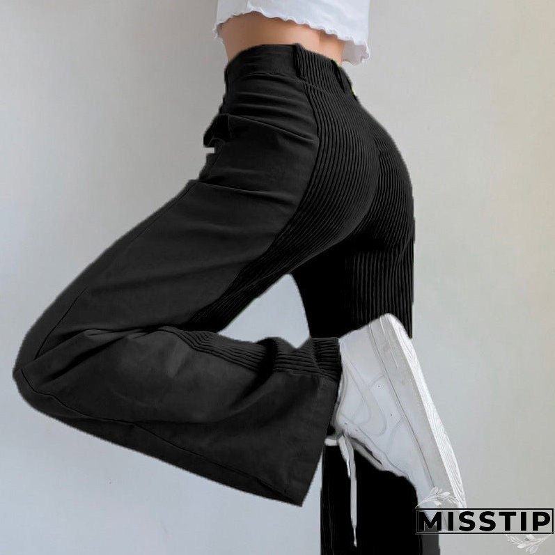 Temperament High Waist Corduroy Panel Pants