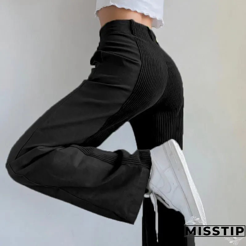 Temperament High Waist Corduroy Panel Pants