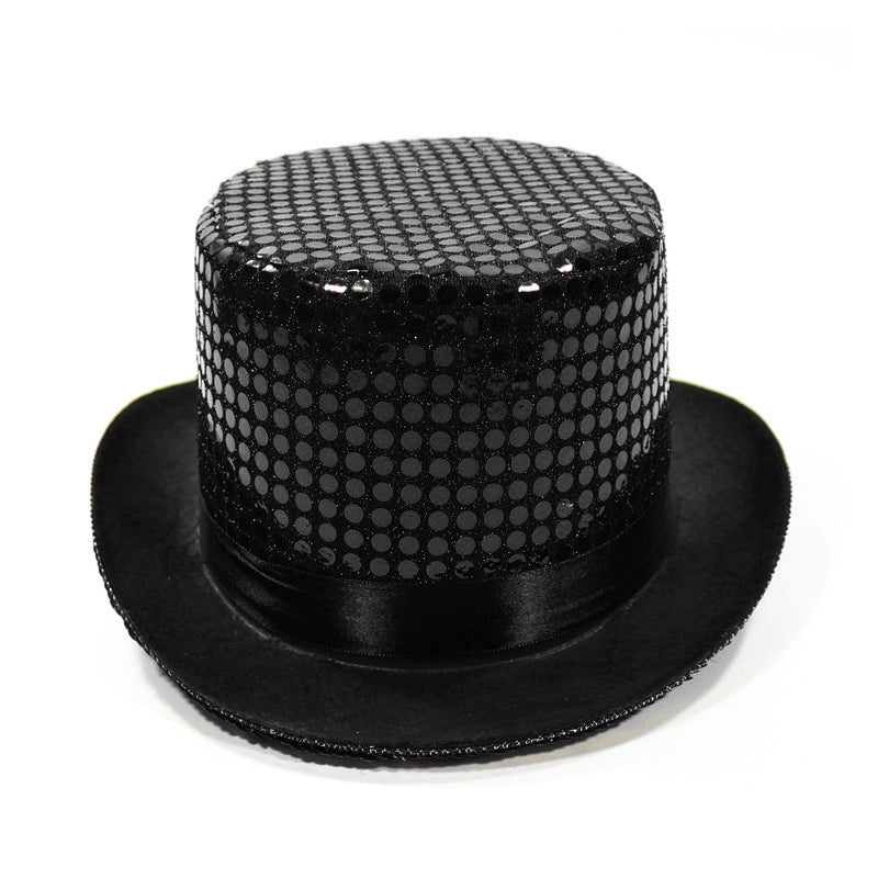 High Hat Retro British Gentleman Jazz Hat Magician Hat Performance Sequin Hat Rain Silk High Barrel Top Hat Non-woven Fabric