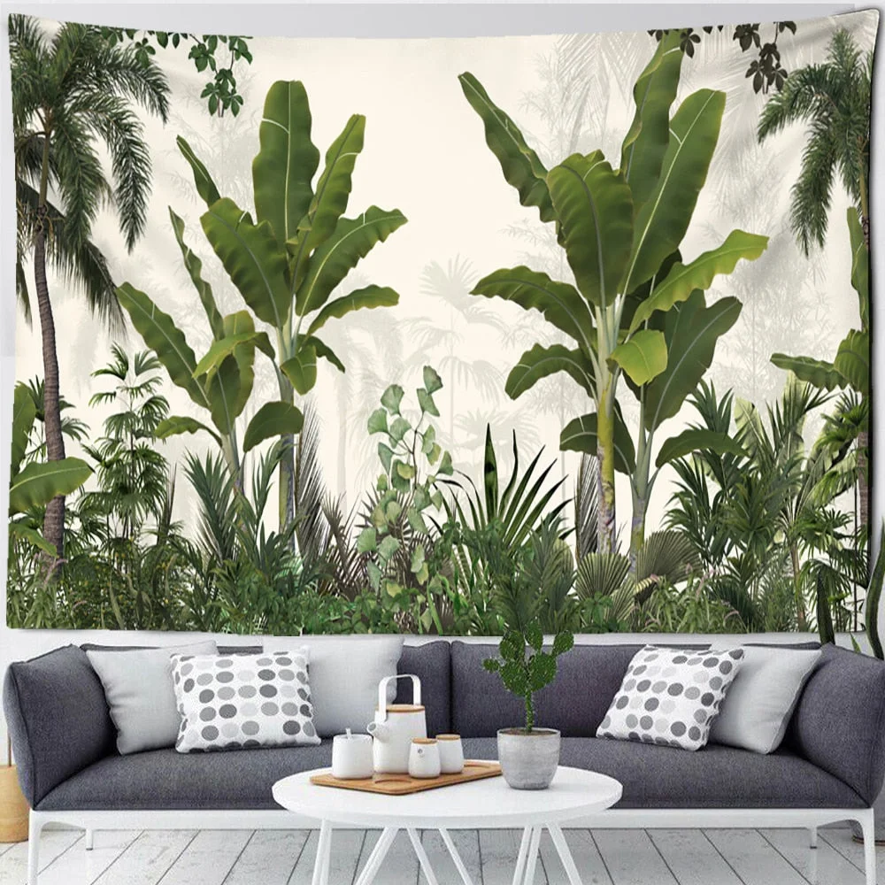 Tropical Botanical Garden Tapestry Wall Hanging Bohemian Style Natural Scenery Palm Tree Wall Art Aesthetic Decor