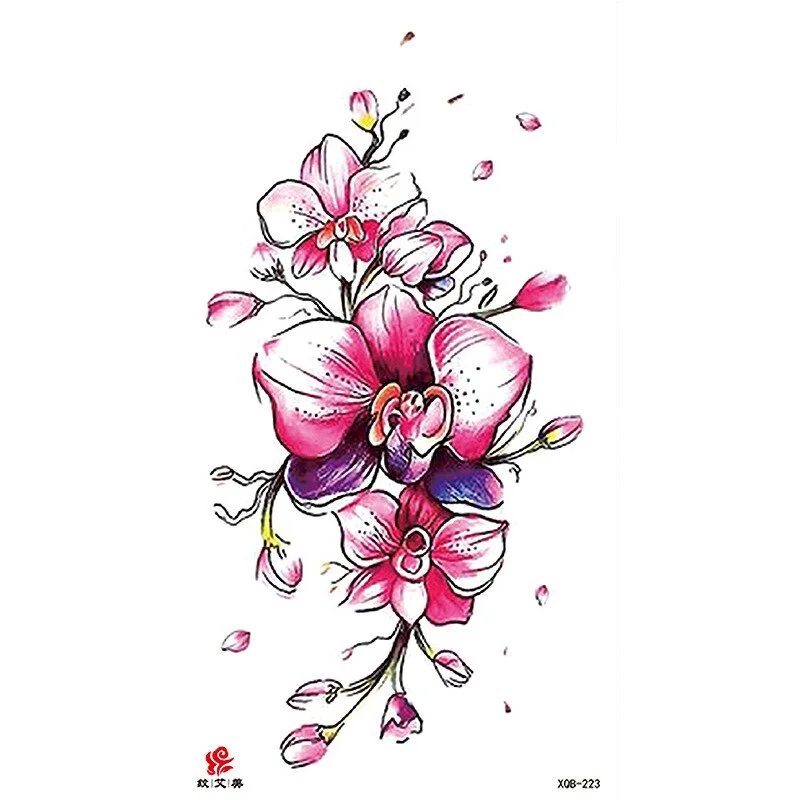 Sdrawing Temporary Tattoo Sticker Flash Tattoos Skull Snake Wolf Blue Pink Rose Flowers Body Art Arm Fake Sleeve Tatoo Women