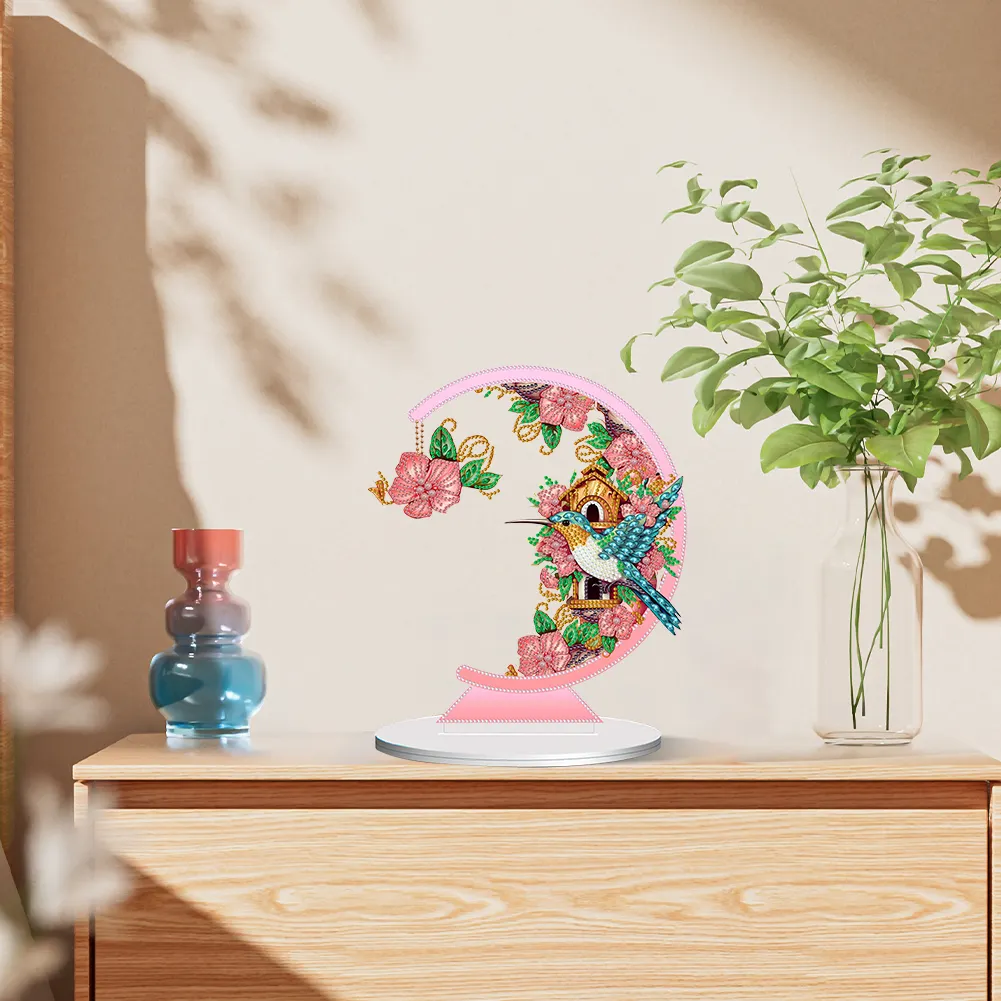 DIY Flower Hummingbird Single Side Diamond Painting Acrylic Crystal Painting Desktop Kit for Home Office Desktop Decor