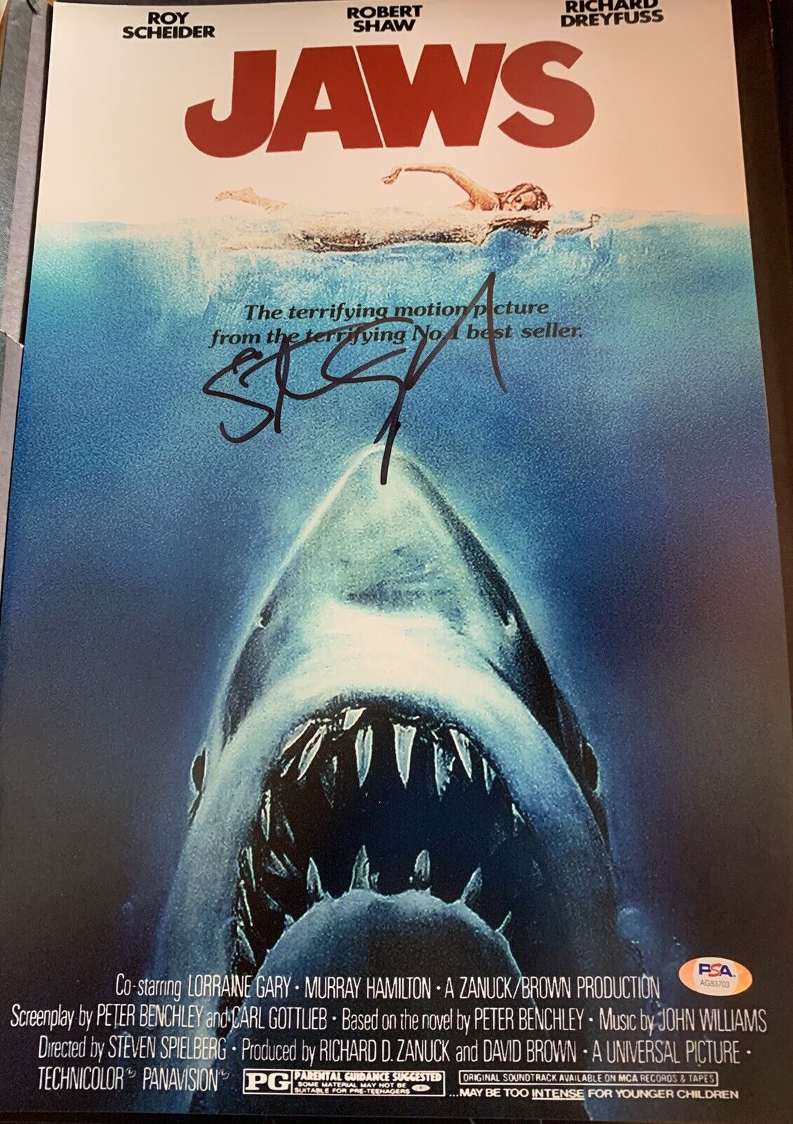 steven spielberg signed Jaws 12x18 Poster Pic Psa Coa