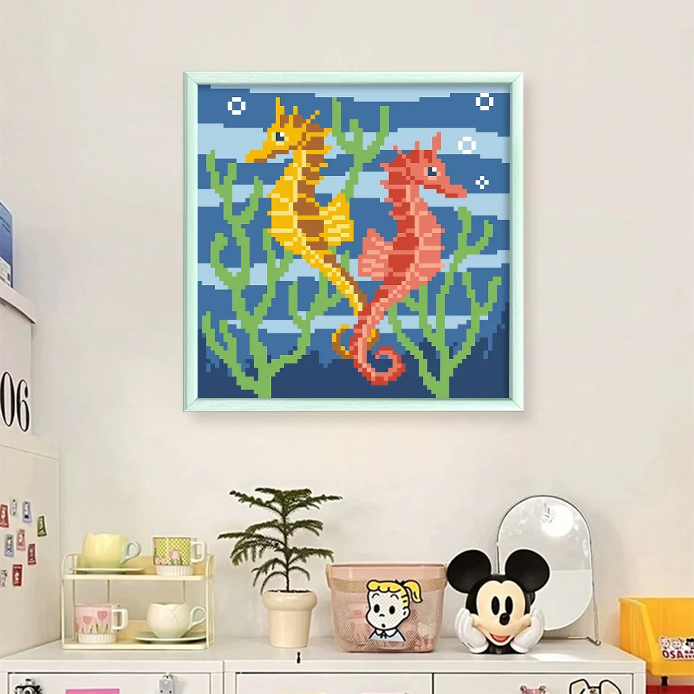9CT Full Stamped Cross Stitch Bead Embroidery - Seahorse(Canvas|20*20CM)
