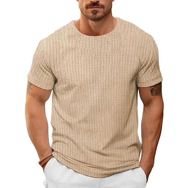 Men's Casual Round Neck Waffle Short Sleeve Slim Fit T-Shirt