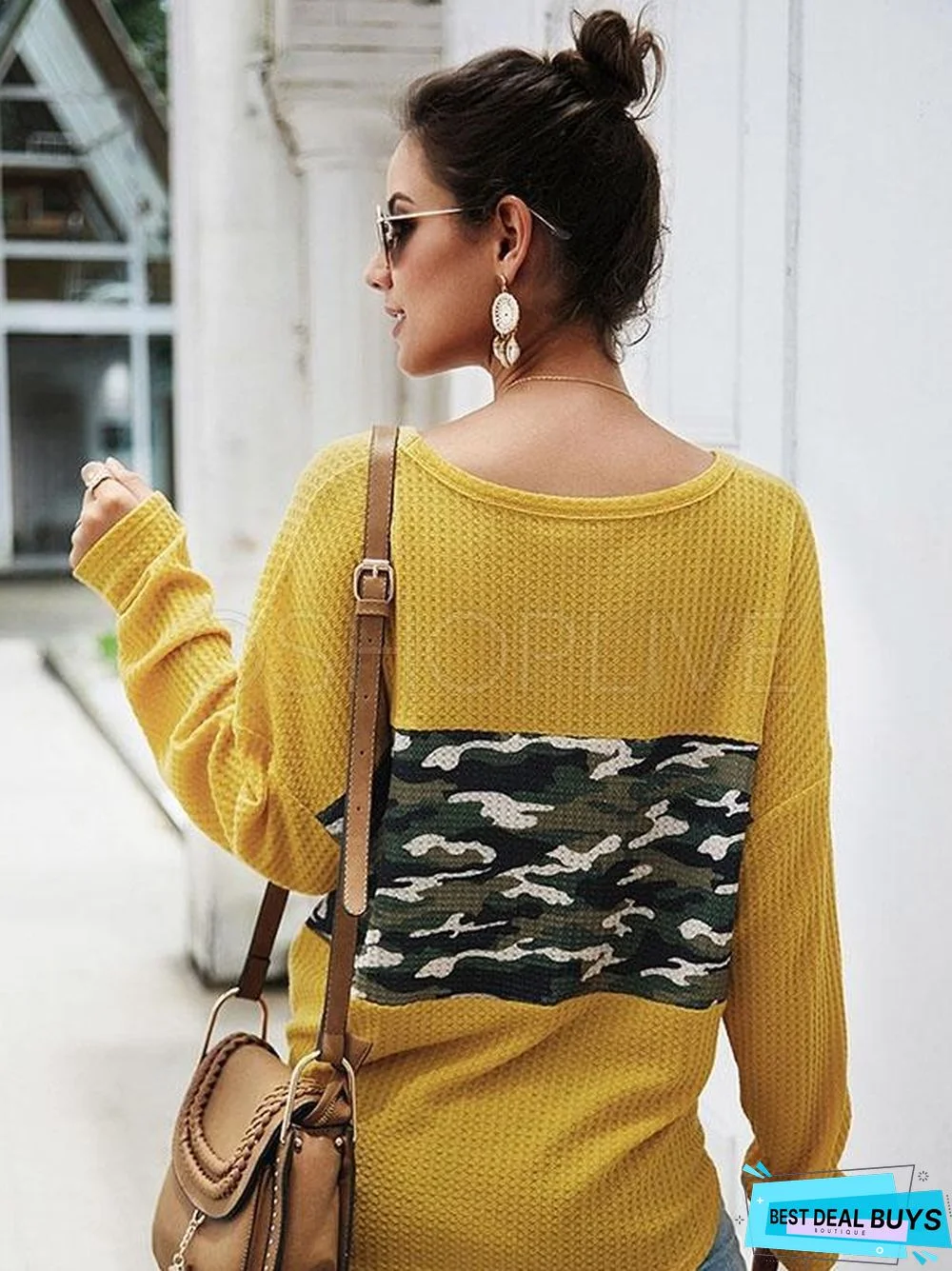 Camouflage Stitching V-Neck Knit Sweater