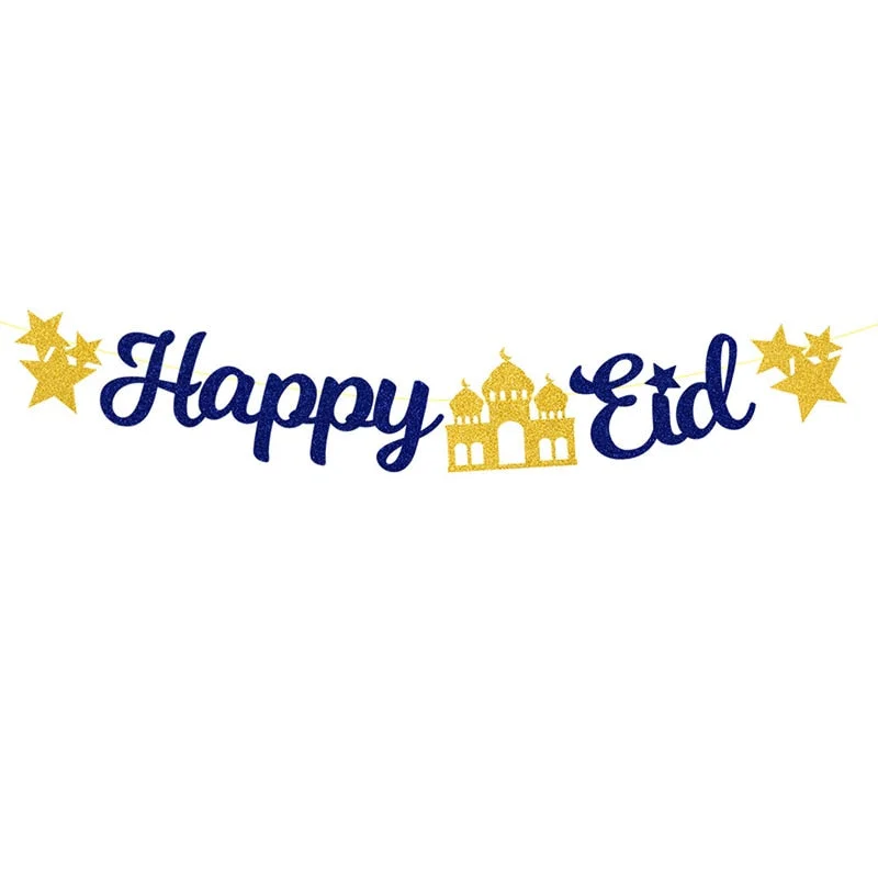 EID Mubarak Banner Glitter Star Moon Letter Paper Bunting Garland Islamic Muslim Party Ramadan Kareem Decorations for Home 2022