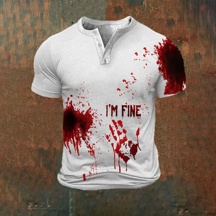 Broswear Men's Halloween I'm Fine Print Henley Shirt