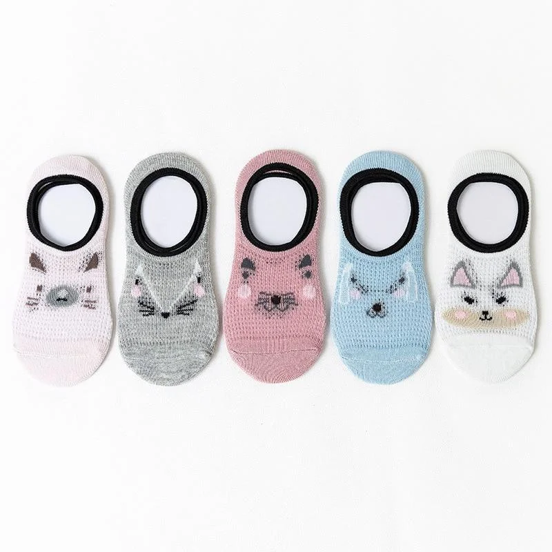 5 Pairs/lot 0 to 4 Years Summer Thin Mesh Socks Children's Cotton Socks Breathable No-Show Non-Slip Boat Socks For Girls Boys