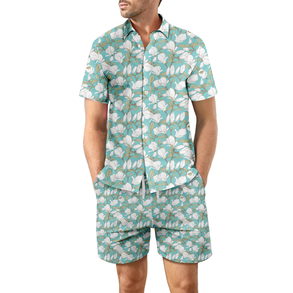 Mature Men Summer Loose Lapel Button Top And Shorts Casual Plus Size Suits
