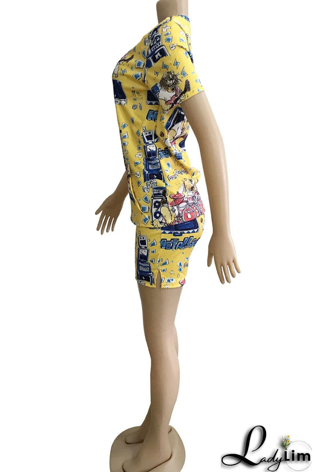 Green Street Print Patchwork O Neck Short Sleeve Two Pieces