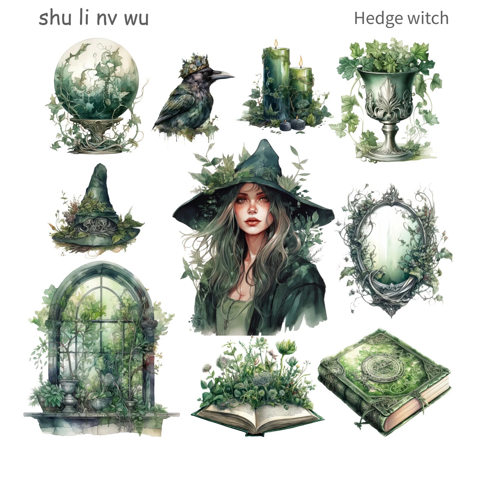Journalsay 20 Sheets Gothic Witch Series Vintage Dark Landscaping PET Sticker