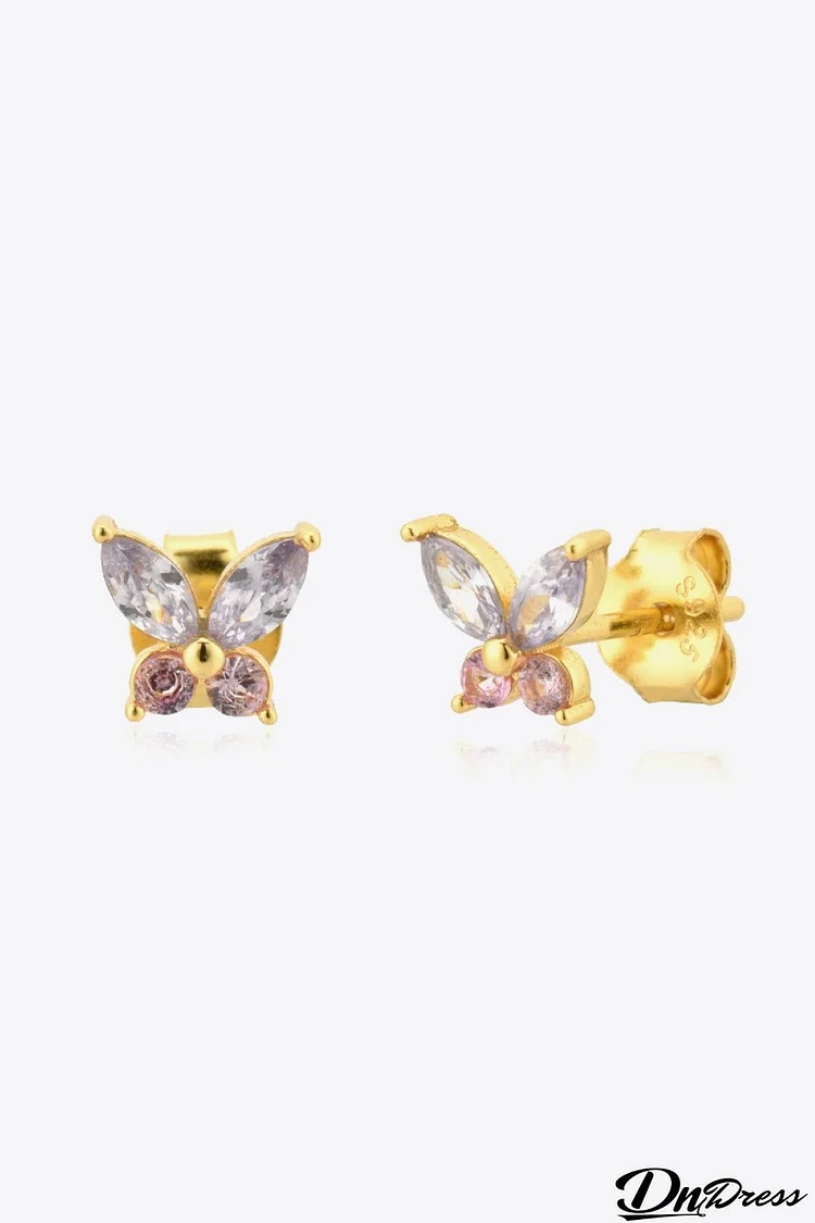 Inlaid Zircon Butterfly-Shaped Stud Earrings