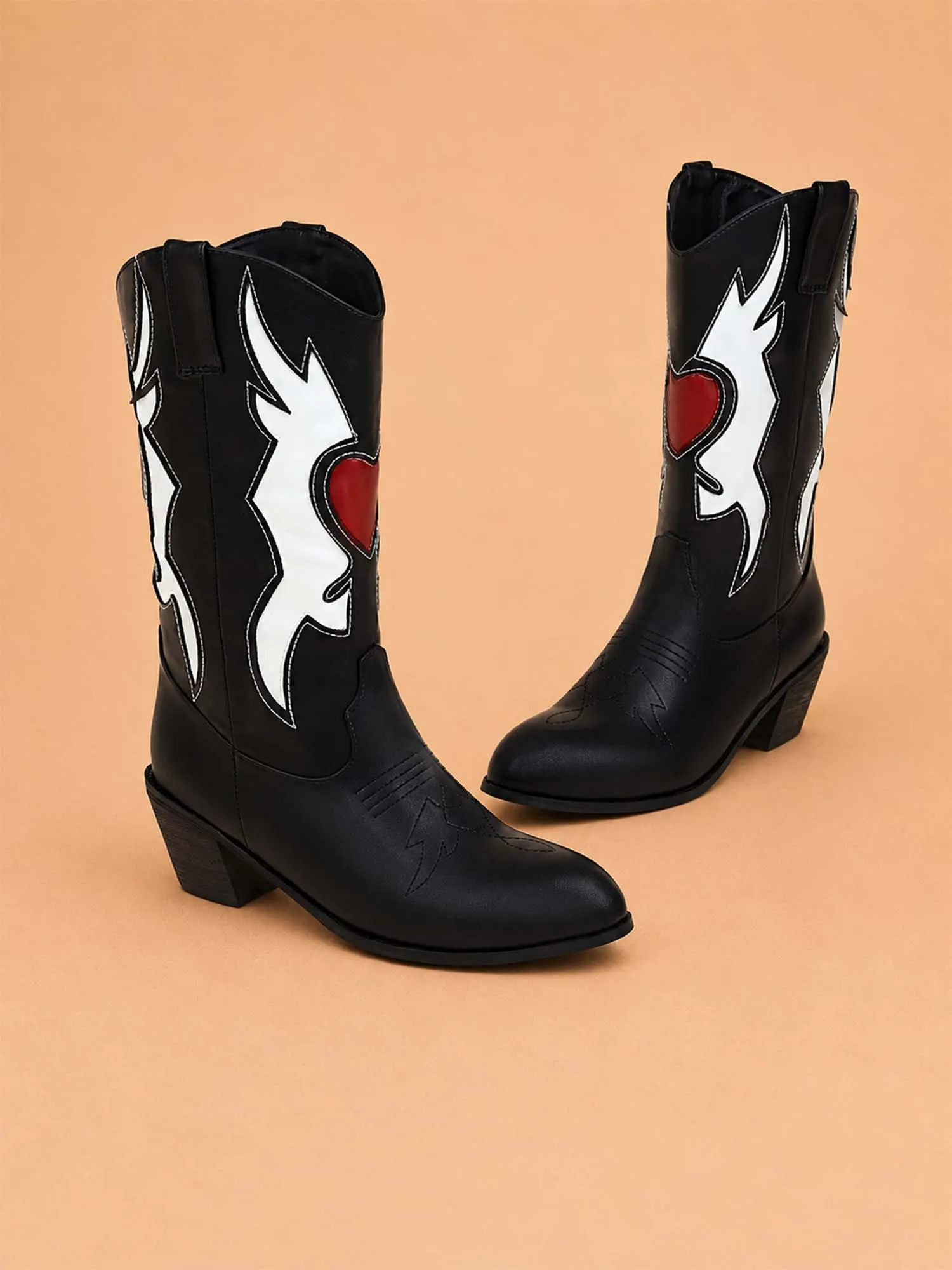Western Outfits &mdash; Midnight Black Heart Embroidery Vegan Leather Cowboy Boots