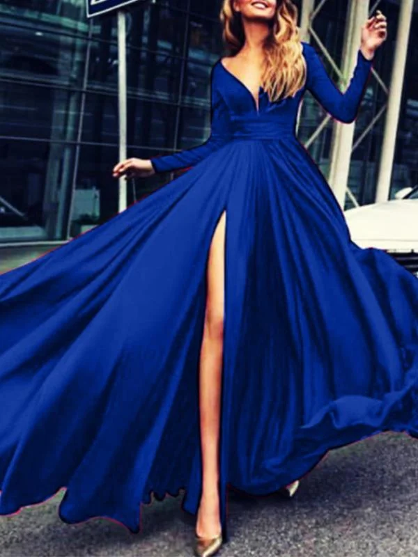 Solid Graphic Slit Prom Elegant Maxi Dress