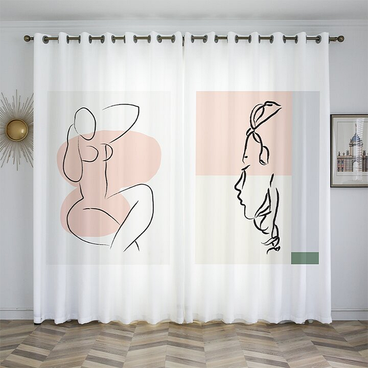 Indoor Semi-shading Curtains With Modern Minimalist Abstract Girl 2 panels-ChouChouHome