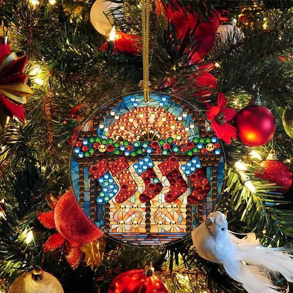 8pcs DIY Christmas Acrylic Single-Sided Small Diamond Painting Hanging Pendant 