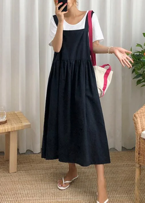 Modern plaid linen cotton quilting clothes Spaghetti Strap Cinched Kaftan Dress