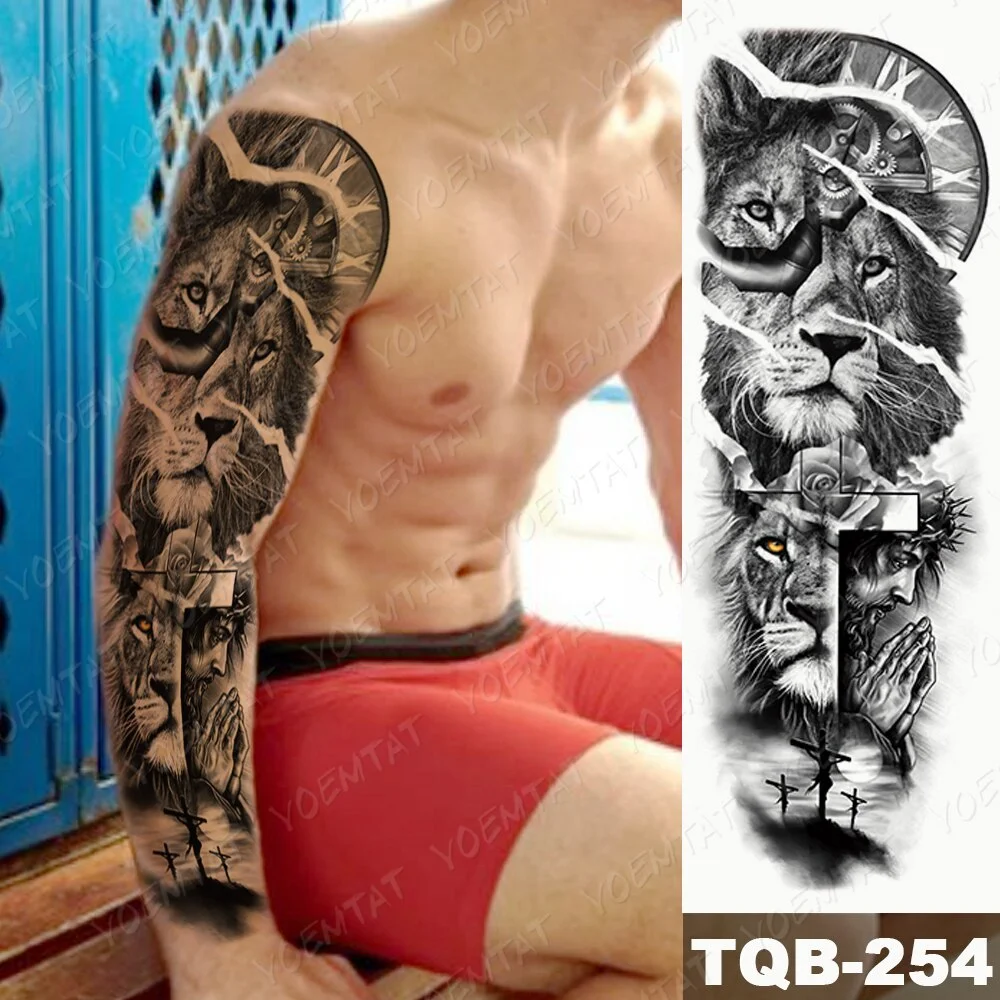 Sdrawing Arm Waterproof Traditional Temporary Tattoo Stickers Women Men Black Line Flowers Koi Crane Thigh Body Art Fake Tattoos