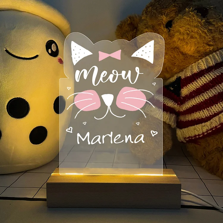 Lampe de chevet chat LED Lumières monochrome Prénom personnalisé Jessemade FR