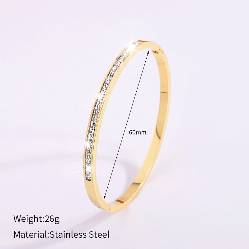 Classic Style Solid Color 304 Stainless Steel Rhinestones Bangle In Bulk