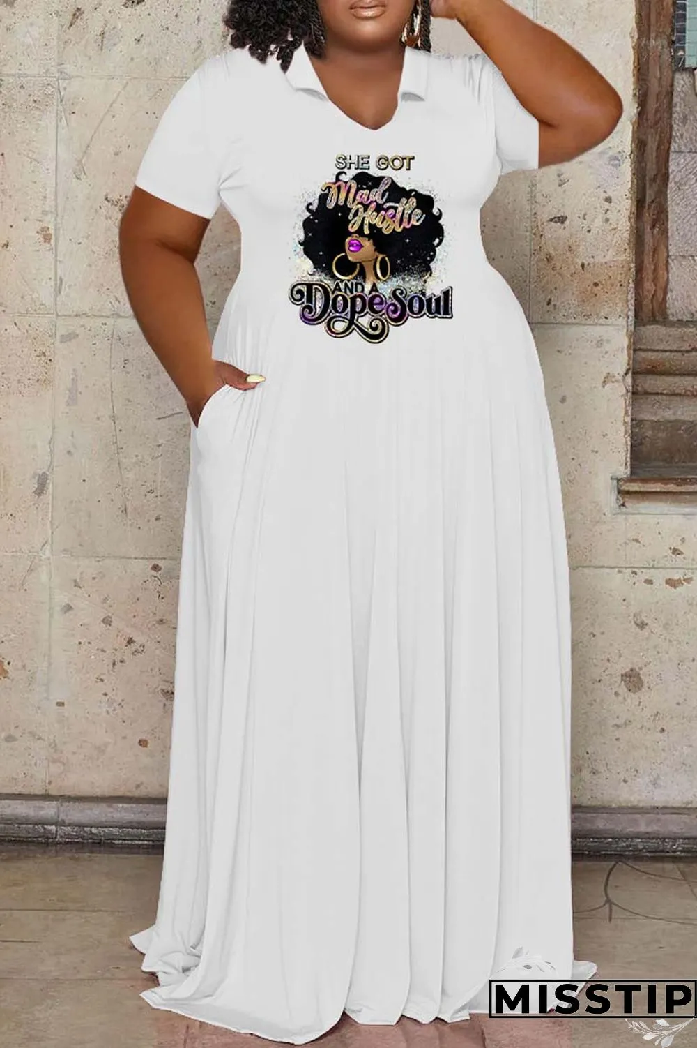 Pink Casual Print Basic O Neck Short Sleeve Dress Plus Size Dresses