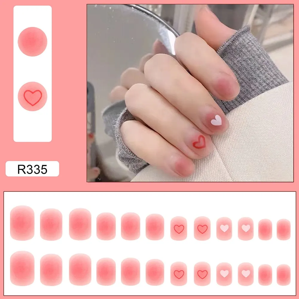 Fake Nail Patch Short Paragraph Ballet Nails Green & White color Finished Nail Piece 24PCS Glue Type nails set free shipping-Nail Inspo