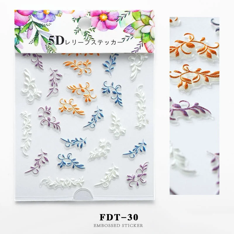 Nail Stickers Embossed 5D Elegant Flower Series Lace Designs Back Glue Nail Decals Tips For Beauty Salons-Nail Inspo