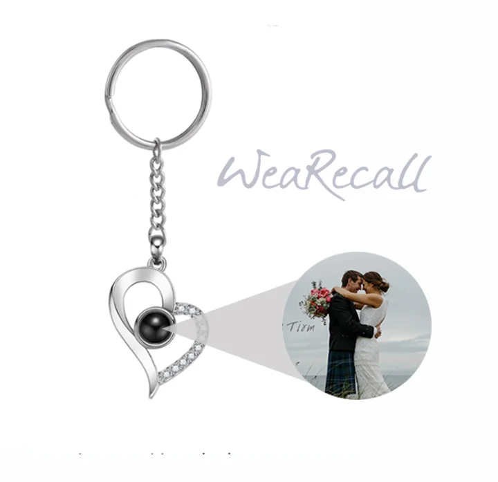 Projector Picture Custom Personalized Photo Inclined Heart Keychain 925 Silver wetirmss