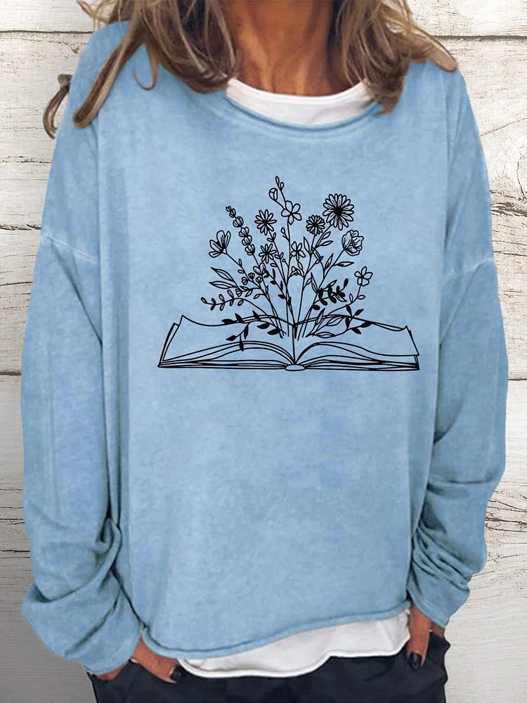 Book Read Flower with book Women Loose Sweatshirt