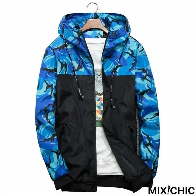 Men's Camouflage Casual Zipper Windbreaker Jackets Hooded Coats