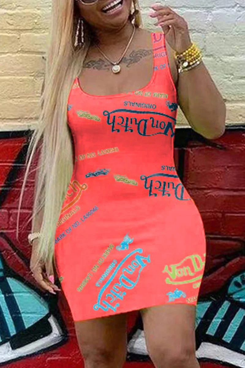 Sexy Casual Print Basic U Neck Vest Dress