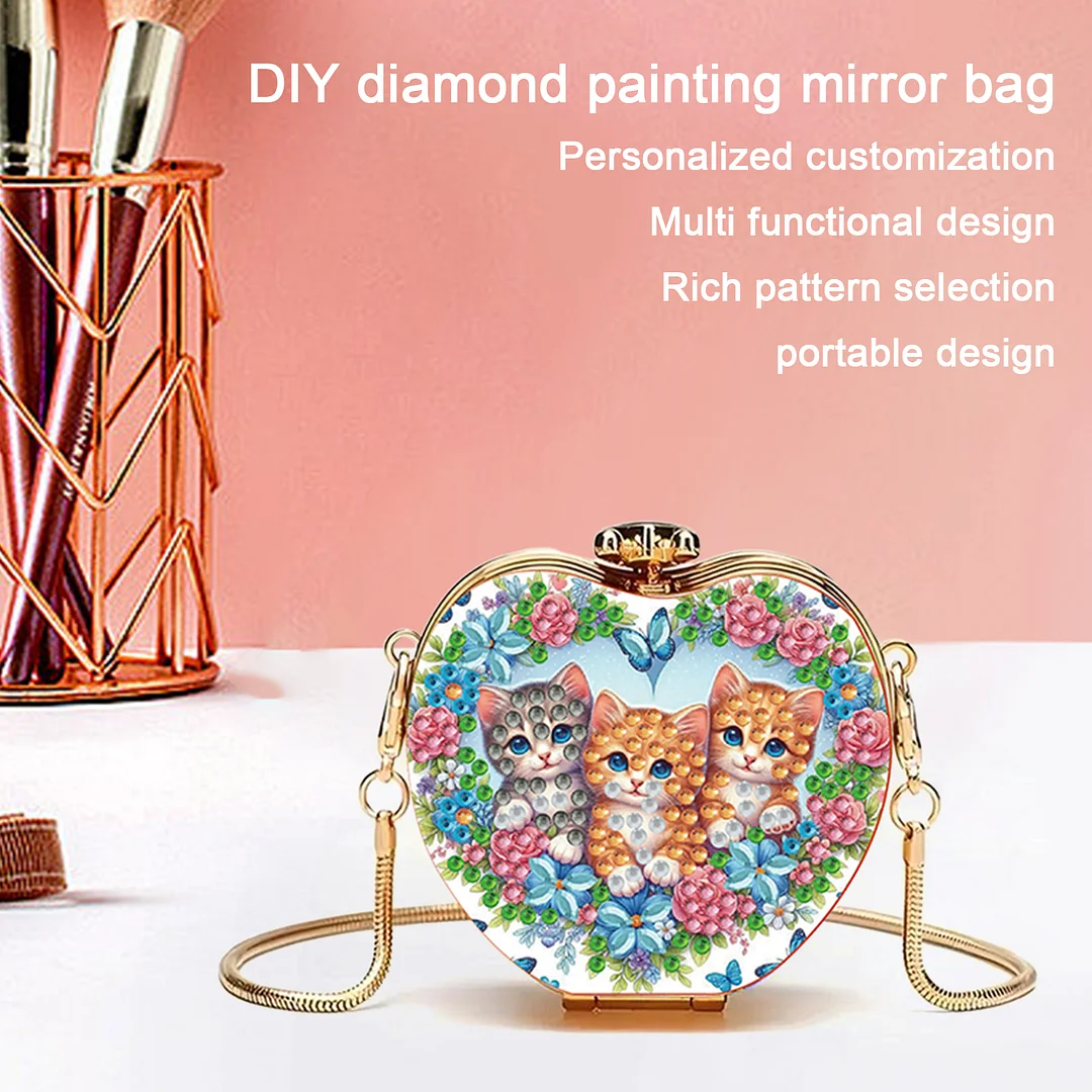 Three Cats DIY Acrylic Love Art Diamond Painting Coin Purse with Chain for Women